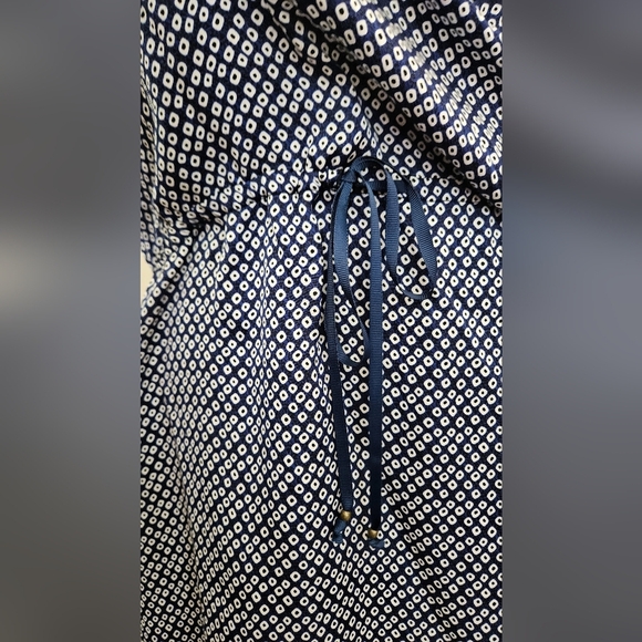 ANTHROPOLOGIE Sundays Tie Waist 3/4 Sleeved Mini Dress In Navy/white Spot.Size 0 - Picture 5 of 12